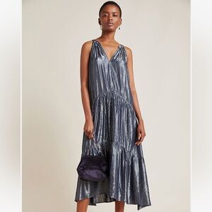 Anthropologie Silver and black metallic maxi dress size xs